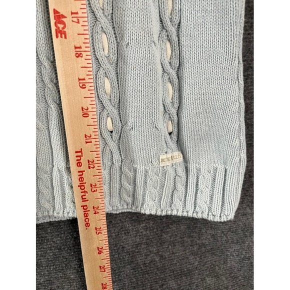 Blue Willi's Light Blue Cable Knit V-Neck Sweater Size M Cotton - Picture 5 of 8